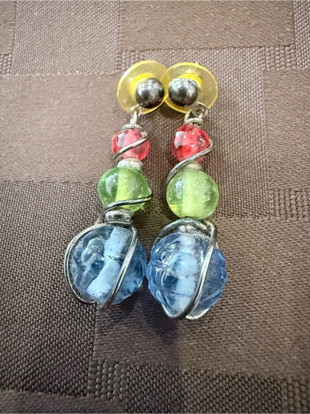 Handmade Wire Wrapped Glass
Bead Drop Earrings - 15/8"